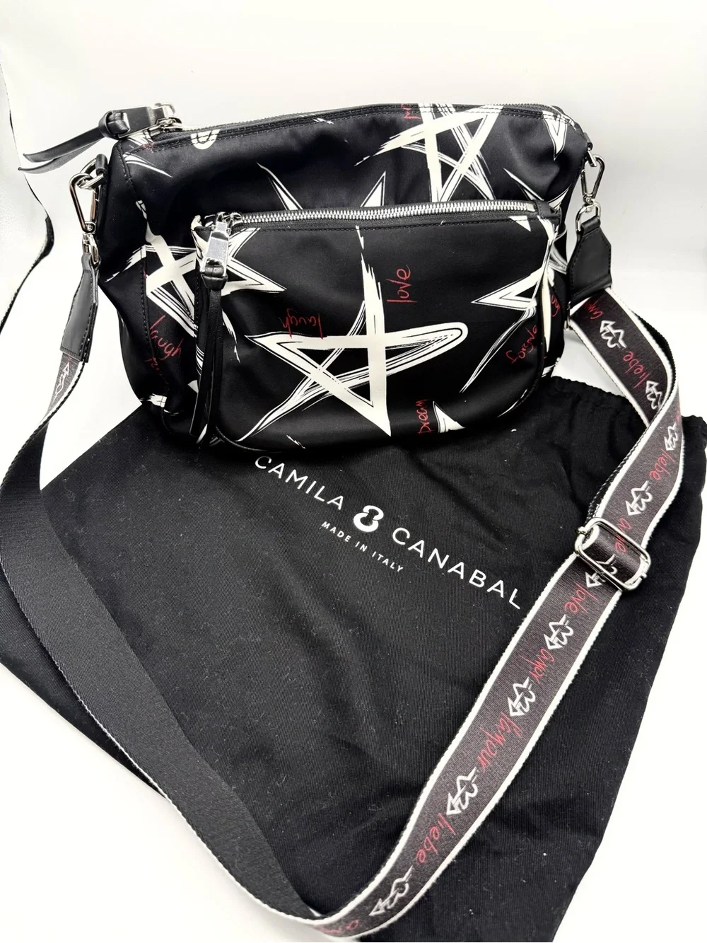 Camila Canabal - Black & White Stars Bag - Nylon  (W Dust Bag) Crossbody Bag